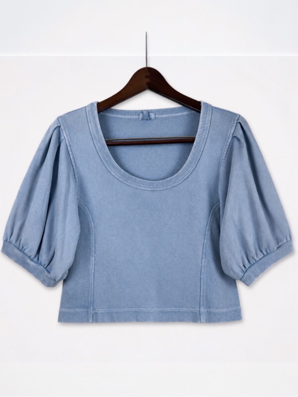 Aerie Washed Blue Puff Sleeve Sweatshirt Top Medium NWT